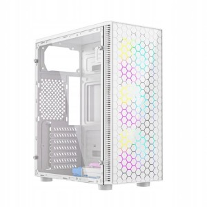 Obudowa Gamingowa Gembird Fornax 500 ARGB biała | Midi Tower ATX | Szklany Panel Boczny | 3x Wentylator ARGB | Czarna