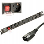 Listwa zasilająca Rack PDU 1U 8 gniazd typu E Schuko 10A wtyk C14 kabel 3m aluminiowa do szafy serwerowej