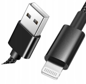 Kabel USB do 8-pin Lightning 1.8m – bawełniany oplot, pozłacane końcówki, USB 2.0, czarny