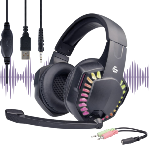 Gamingowe Słuchawki Przewodowe z Podświetleniem RGB LED na USB AUX + adapter 2x JACK 3.5mm
