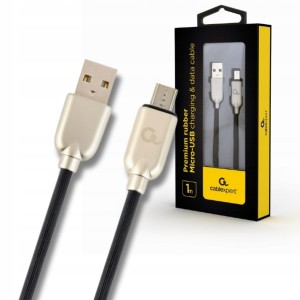 Kabel USB-A do USB micro 1m – gumowy, czarny, ładowanie i dane, USB 2.0, 2.1A
