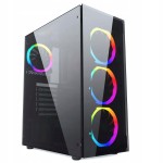 Obudowa Gamingowa Gembird Fornax 1500RGB | Midi Tower ATX | 4x Wentylatory RGB | Hartowane Szkło  | Czarna 