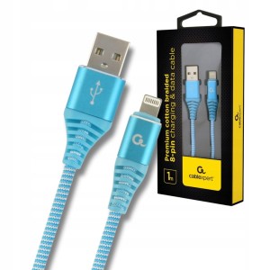 Kabel USB 2.0 do Lightning 8-pin 1m – bawełniany oplot, szybkie ładowanie 2.1A, transfer 480 Mbps, niebieski