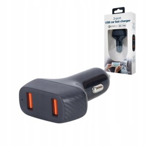 Szybka ładowarka samochodowa QC 3.0 36W  2x USB 18W, czarna do zapalniczki