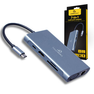 STACJA PORTÓW ROZGAŁĘŹNIK 7w1 HUB USB-C PD HDMI 4K VGA LAN USB 3.1  SD
