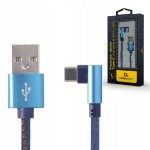 Kabel USB-C kątowy 1m – denim (jeans), USB-A do USB-C, szybkie ładowanie 2.1A, USB 2.0, metalowe złącza, niebieski