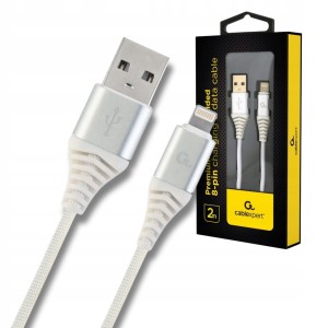 Kabel USB 2.0 do Lightning 8-pin 2m – bawełniany oplot, szybkie ładowanie 2.1A, transfer 480 Mbps, biały