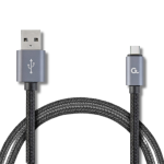 Kabel USB-A do USB-C 1.8m – pleciony bawełniany,  szybkie ładowanie 2.1A, USB 2.0, metalowe wtyki, czarny