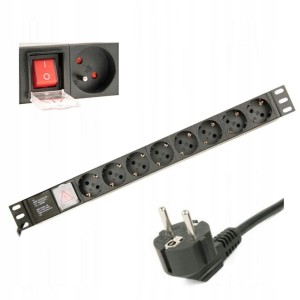 Listwa zasilająca Rack PDU 1U 8 gniazd Schuko 16A kabel 3m aluminiowa do szafy serwerowej