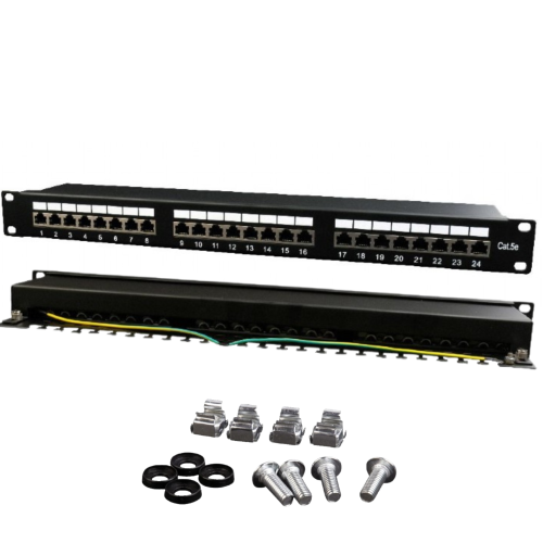 Patchpanel 24 Cat.5E ekranowany 19 cali 1U widok z przodu