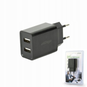 SOLIDNA UNIWERSALNA ŁADOWARKA SIECIOWA 2x USB KOSTKA DO TELEFONU CZARNA