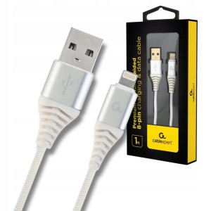 Kabel USB 2.0 do Lightning 8-pin 1m – bawełniany oplot, szybkie ładowanie 2.1A, transfer 480 Mbps, biały