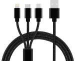 KABEL USB 3W1 DO ŁADOWANIA USB-C MICRO IPHONE LIGHTNING CZARNY 1M