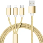 KABEL USB 3W1 DO ŁADOWANIA USB-C MICRO IPHONE LIGHTNING ZŁOTY 1M