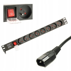 Listwa zasilająca Rack PDU 1U 8 gniazd francuskich FR 10A wtyk C14 kabel 3m aluminiowa do szafy serwerowej