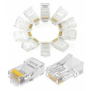 100 x KOŃCÓWKI WTYK WTYKI RJ45 8P8C internetowe pozłacane LAN kat 5e 5 UTP