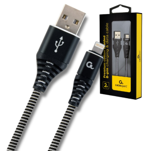 Kabel USB 2.0 do Lightning 8-pin 2m – bawełniany oplot, szybkie ładowanie 2.1A, transfer 480 Mbps, czarny