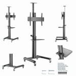 Mobilny aluminiowy stojak pod telewizor 37–70” TVS-70T-02 z kółkami i regulacją wysokości, czarny