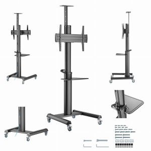 Mobilny aluminiowy stojak pod telewizor 37–70” TVS-70T-02 z kółkami i regulacją wysokości, czarny