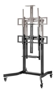 Mobilny stojak TV 100" Gembird TVS-100T-01 | Na kółkach, VESA, regulacja pilotem, półka + uchwyt na kamerę, 120 kg