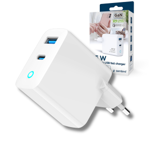 Szybka ładowarka 30W, 2x USB (USB-C PD + USB-A QC), z podświetleniem LED, biała