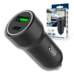 Ładowarka samochodowa USB-C 20W PD + USB-A, szybkie ładowanie, czarna”