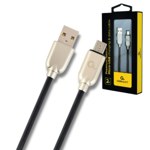Kabel USB-A do microUSB 2m – 2.1A czarny w oplocie gumowym