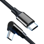 Kabel USB-C do USB-C kątowy 0.2m - czarny w oplocie, 2.1A 