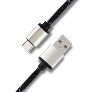 Kabel USB-A do USB-C 2.5m – czarny w oplocie 2.1A,  transfer 480MB/s,