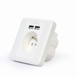 GNIAZDO GNIAZDKO POJEDYNCZE Z BOLCEM BIAŁE PODTYNKOWE 2X USB 250V