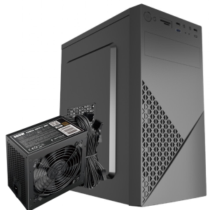 Obudowa Komputerowa Fornax 170 ATX Midi Tower | Zasilacz 600W 80+ Bronze | USB-C | Biurowa, Czarna