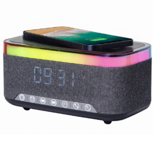 Cyfrowy budzik z ładowarką bezprzewodową Qi 5W | Podwójny alarm, wyświetlacz LCD z temperaturą i datą czarny