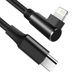 Kabel USB-C do Lightning 8-pin kątowy 0,2m – 2.1A, czarny w oplocie