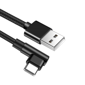 Kabel USB-A do USB-C kątowy 0.2m – 2.1A, USB 2.0, czarny