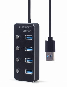 HUB 4w1 rozdzielacz USB 3.1 aktywny metalowy z wyłącznikami 5 Gb/s 1M
