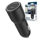 Ładowarka samochodowa USB-C 40W, Power Delivery, 2x USB (2x USB-C), szybkie ładowanie, czarna
