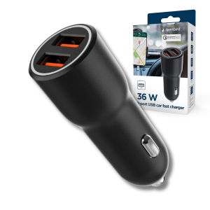 Ładowarka samochodowa 36W, 2x USB-A, Quick Charge 3.0, szybkie ładowanie, czarna