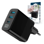 Szybka ładowarka sieciowa GaN 3x USB 30W  PD USB-C QC 3.0 LCD CZARNA