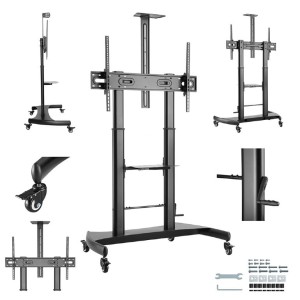 Mobilny stojak TV Gembird TVS-100T-02 na kółkach | 60–100”, VESA do 1000x600, regulacja wysokości, udźwig 100kg