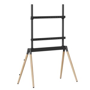 Drewniany stojak pod TV 55–86” TVS-86F-01-BK – podłogowy, regulacja wysokości, czarny, VESA 600x400