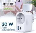 Gniazdko elektryczne  z ładowarką 2x USB USB-C 20W QC PD Wtyczka sieciowa USB