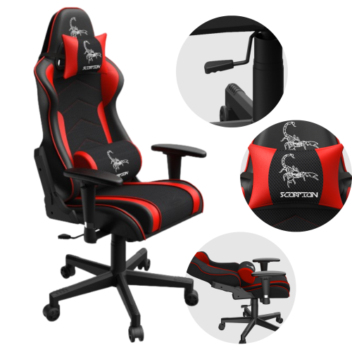 Ergonomiczny FOTEL gamingowy czarno-czerwony ekoskóra  GC-SCORPION-02X