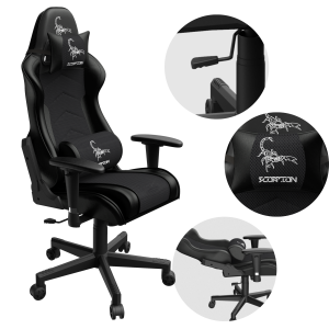 Ergonomiczny FOTEL gamingowy czarny  ekoskóra  GC-SCORPION-06X