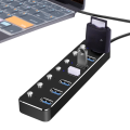 7-portowy HUB USB 3.1 Gen 1 z przełącznikami ON/OFF, LED, 5 Gb/s, czarny