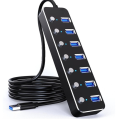 7-portowy HUB USB 3.1 Gen 1 z przełącznikami ON/OFF, LED, 5 Gb/s, czarny