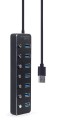 7-portowy HUB USB 3.1 Gen 1 z przełącznikami ON/OFF, LED, 5 Gb/s, czarny