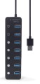 7-portowy HUB USB 3.1 Gen 1 z przełącznikami ON/OFF, LED, 5 Gb/s, czarny