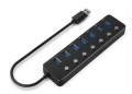 7-portowy HUB USB 3.1 Gen 1 z przełącznikami ON/OFF, LED, 5 Gb/s, czarny