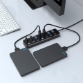 7-portowy HUB USB 3.1 Gen 1 z przełącznikami ON/OFF, LED, 5 Gb/s, czarny