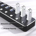 7-portowy HUB USB 3.1 Gen 1 z przełącznikami ON/OFF, LED, 5 Gb/s, czarny